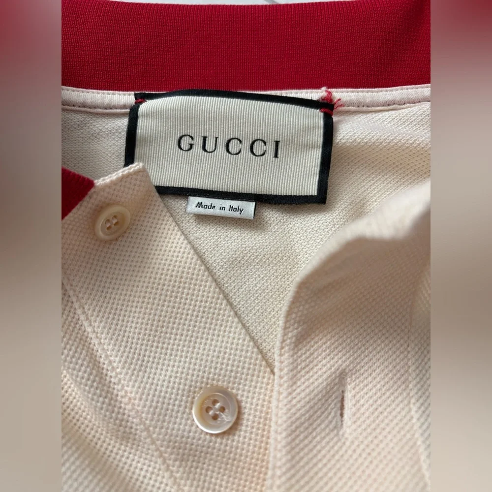 Gucci Cream Polo Shirt with Red Collar‎